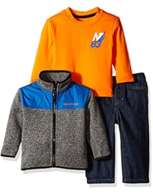 Nautica Baby Boys' Three Piece Outerwear Set with Sweater, Tee, and Denim Jean
