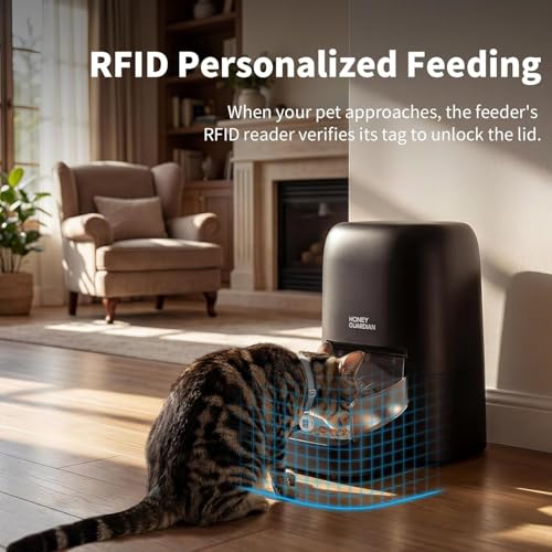 Automatic Cat Food Dispenser RFID, 5G WiFi Automatic Cat Food Dispenser, Personalized Meals with Collar and Cat Recognition, 1-10 Meals, Ceramic Bowl, 4.6L