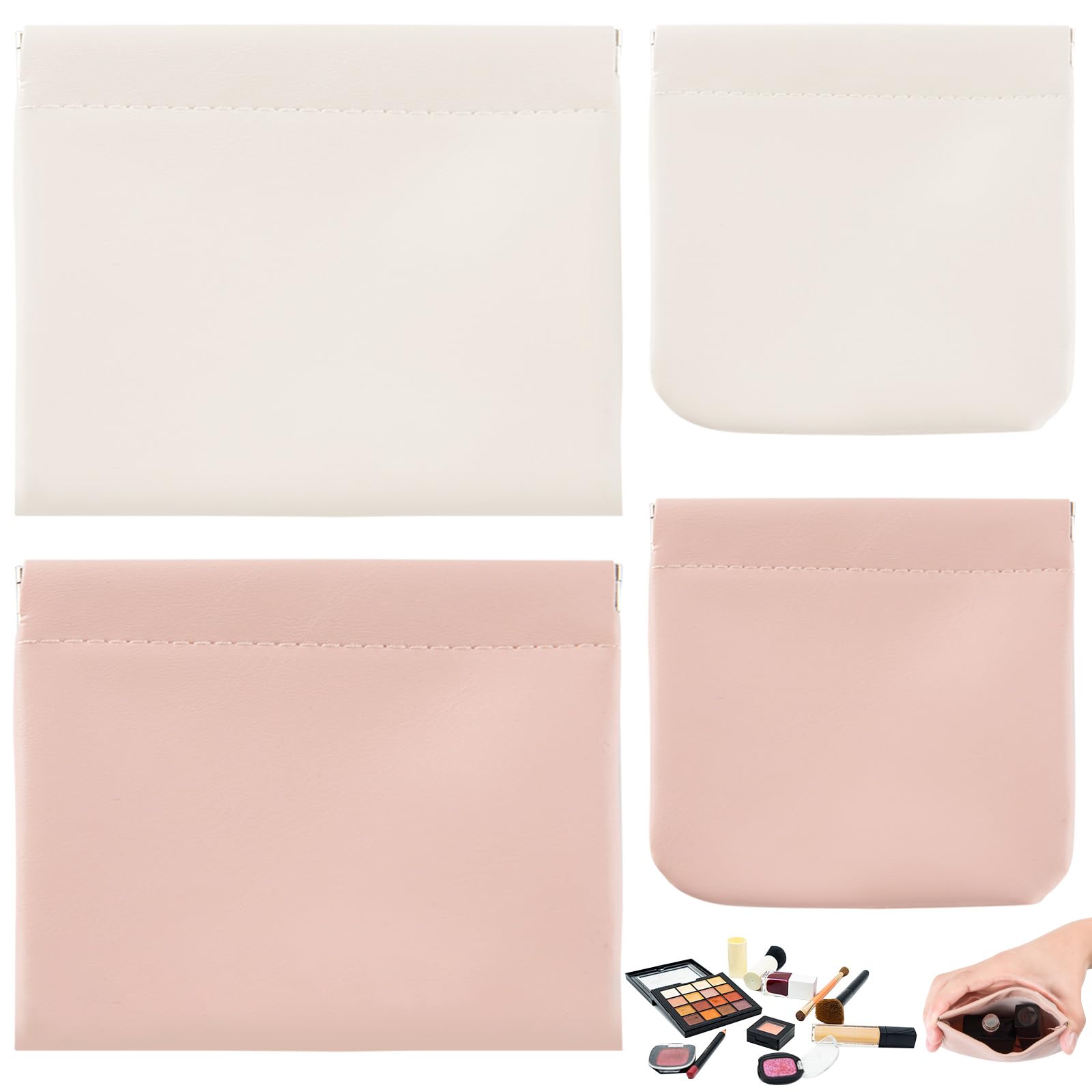 Photo 1 of 4Pcs Small Makeup Bag, Travel Storage Pouch for Women, Press Buckle Cosmetic Organizer for Lipstick, Jewelry and Purse