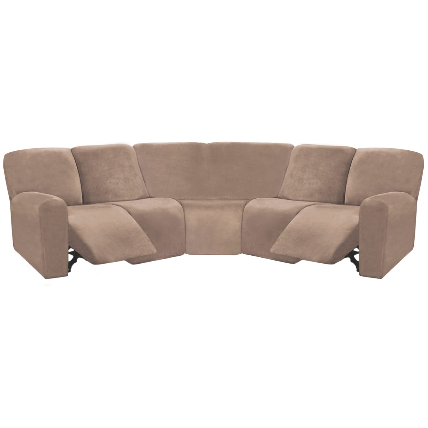 Photo 1 of ULTICOR 7-Piece L Shape Sectional Recliner Sofa Covers, Velvet Stretch Reclining Couch Covers, Thick, Soft, Washable (Taupe, 5 Seat Recliner Cover)