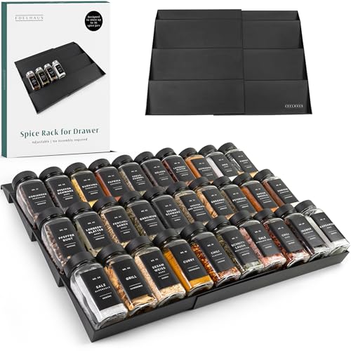 EDELHAUS Spice Drawer Organizer - Expandable Spice Rack for Drawer, Black Seasoning Organizer for Drawer Spice Organizer, Spice Organization Seasoning rack insert for Cabinet (Jars Not Included)