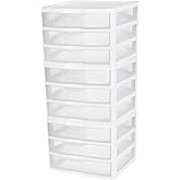 Sterilite 3-Pack Wide 3 Drawer Unit, Plastic Desktop Organizer with Clear Drawers, White Frame - Stackable Multi-Purpose Storage for Office Supplies, Craft Rooms, Classrooms and Home Organization