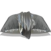 Zozojo Silky Satin Pillowcase, Double Colors Pillowcases with Storage Bag & Envelope Closure, Cooling Pillow Cover Similar to Silk, Bedroom Essential Set of 2 Pack (Gray, 20