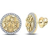 Round Unisex 14K Yellow Gold Plated 925 Sterling Silver Screw Back Post Circle Large 90's Hip Hop Ice Out 5A Cz Big Hypoallergenic Solid Gold Nugget Stud Cubic Zirconia Earrings For Men Women