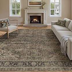 WondRg 9x12 Washable Brown Vintage Area Rug for