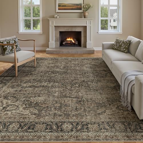 WondRg 9x12 Washable Brown Vintage Area Rug for