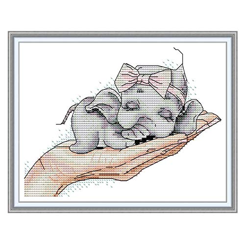Leczany DIY Stamped Cross Stitch Kit, Full Range of Pre-Printed Beginners Dice Kits - Super Cute Little Elephant.27 * 22cm