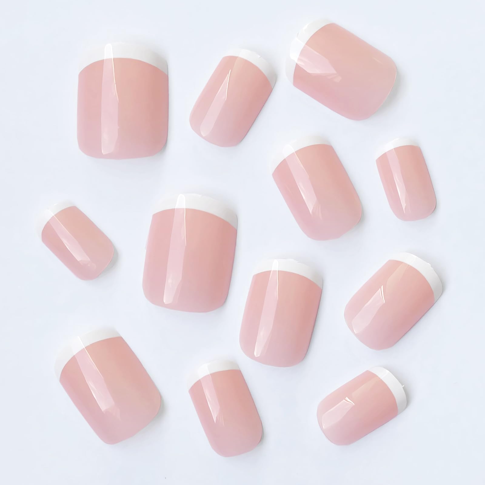 Bellelfin 120Pcs White French Tip Press on Nails Short Square Fake Nails, Full Cover Glossy Pink False Nails Acrylic Glue on Nails Cute Artificial Fingernails for Women Girls - Image 8