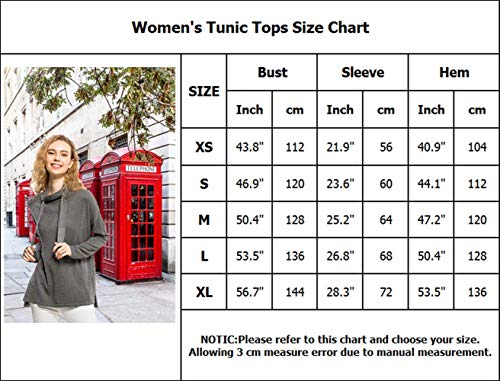 CIZITZZ Womens Sweaters Long Sleeve Casual Soft Knitted Sweaters Cowl Neck Tunic Loose Grey Blouse Knit Jumper