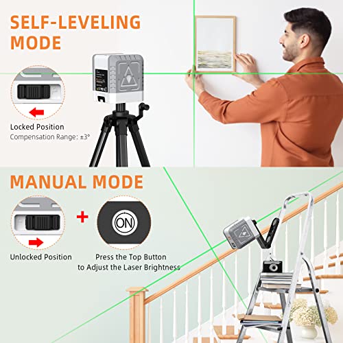 Laser Level, Towallmark Self-Leveling Green Cross Line Laser, ±2.5mm/5m Accuracy, 2 Modules & 3 Brightness Adjustable, 360° Magnetic Base and 4 Batteries Included