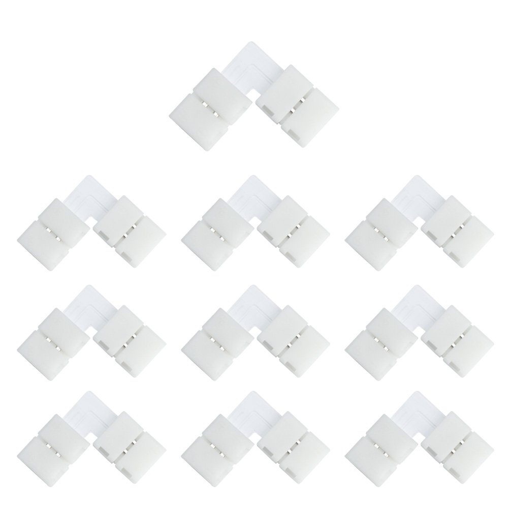 Photo 1 of LightingWill 10pcs Pack L Shape Solderless Snap Down 2 Pin LED Strip Connector for Right Angle Corner or 90 Angle Turning Connection of 10mm Wide 5050 5630 Single Color Flex LED Strips