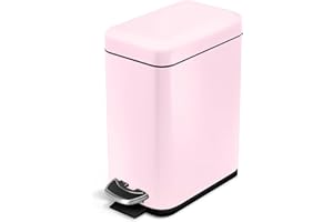 Home Zone Living 1.3 Gallon Small Bathroom Trash Can with Lid and Step Pedal, Stainless Steel Wastebasket with Slim Design for Home and Office, Matte Pink, 5 Liters