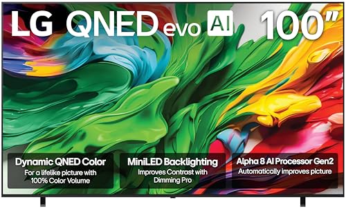 LG 100-Inch Class QNED evo AI QNED85A Series Mini LED 4K Smart TV w/AI Picture, AI Sound, HDR10, AI Super Upscaling 4K, Filmmaker Mode, Wow Orchestra, Alexa Built-in (100QNED85AU, 2025)