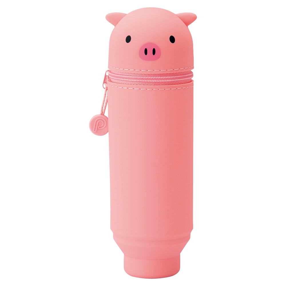LIHITLAB PuniLabo Stand Up Pen Case (Pen Holder), 2.4" x 7.8", Pig (A7712-5),Medium: 2.4 x 7.8 inches