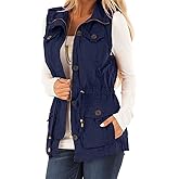 Koodred Women's Casual Military Utility Vest Lightweight Sleeveless Drawstring Jackets with Pockets