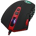 Redragon M901 Gaming Mouse RGB Backlit MMO 19 Macro Programmable Buttons with Weight Tuning Set, 12400 DPI for Windows PC Com