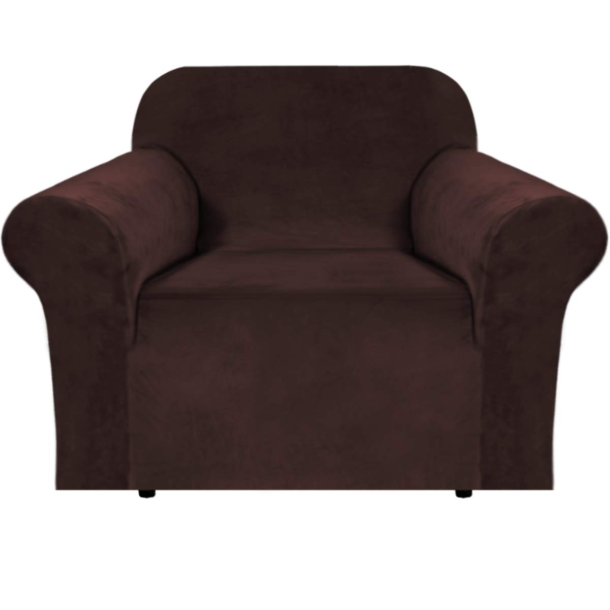 BellaHills Real Velvet Stretch Sofa Covers Couch Covers Sofa Slipcovers Furniture Protector for Sofas | Form Fitted with Elastic Bottom, Ultra Thick Soft Non Slip Covers (1 Seater, Brown)