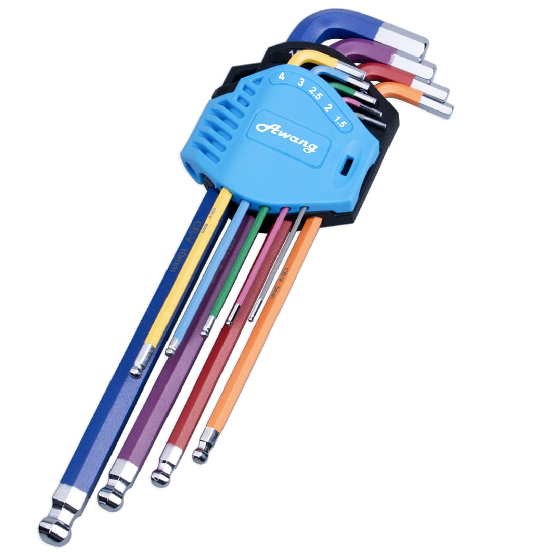 Awang Hex Key Set 9PCS Metric Hex Keys Cr-V, Long Arm Hexagon Key with Box Small and Compact
