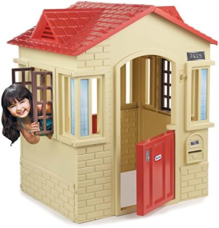 Children Playhouse Plastic Kids Outdoor Garden Log Cabin Fort Cottage Backyard