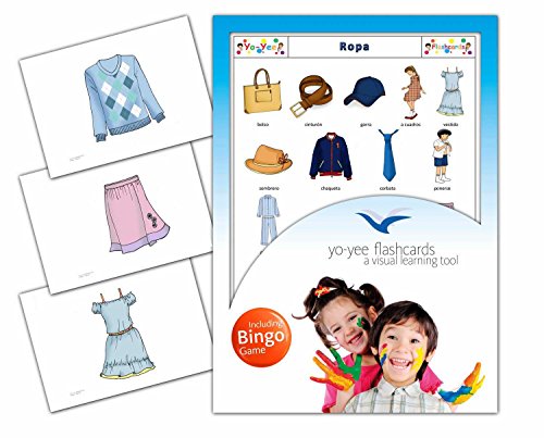 Clothes Flashcards in Spanish Language - Flash Cards with Matching Bingo Game for Toddlers, Kids, Children and Adults - Size 4.13  5.83 in - DIN A6