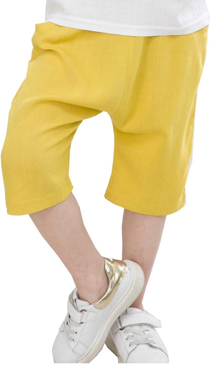 Amazon 子供服 男の子 ハーフパンツ 夏 ズボン ボーイズ ショーツ 潮 コットンリネン 薄手 通気性抜群 男女兼用 キッズ カジュアル チェック パンツ ベビー 半ズボン 7分丈 無地 100 140cm ショートパンツ ハーフパンツ 通販