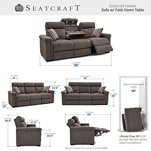 Seatcraft Hawke Home Theater Seating Sofa Performance Fabric Power