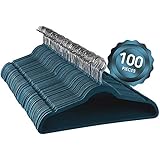 Elama Home ELH100BLUE 100 Piece Set of Velvet Slim Profile Heavy Duty Felt Hangers with Stainless Steel Swivel Hooks in Blue