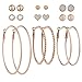 Lux Accessories Rose Gold Crystal Silver Glitter Stud Textured Hoop Set 9pc