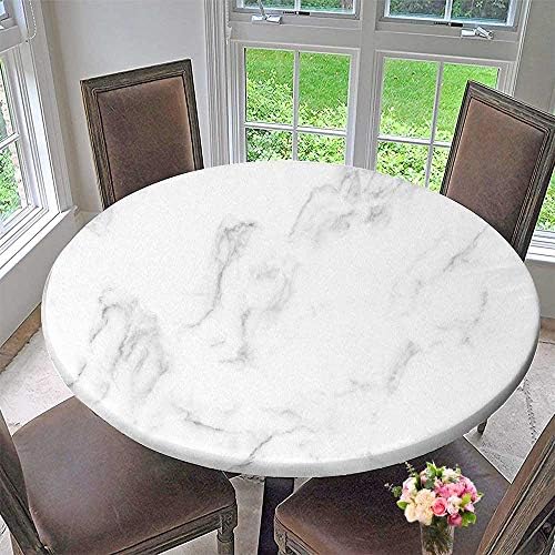 PINAFORE HOME Simple Modern Round Table Cloth Natural White Marble Texture for Skin Tile Wallpaper Luxurious Background for Daily use, Wedding, Restaurant 35.5"-40" Round (Elastic Edge)