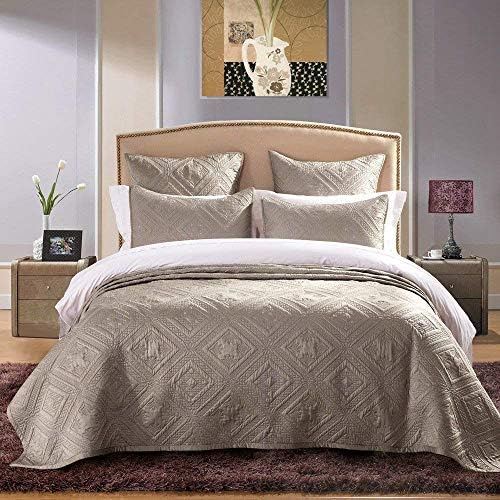 ヨーロピアンスタイルウォッシュキルトキルトベッドカバー3個セット 厚み手作りプリントエアコンキルト寝具 超歓迎された カーキ 241cm 274