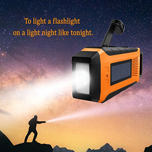 RunningSnail AM/FM NOAA Weather Emergency Solar Digital Crank Radio with 3W LED Flashlight, SOS Alarm & 2000MAh Power Bank(Orange) …
