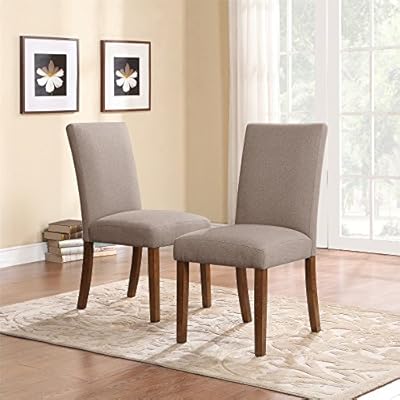 Dorel Living Linen Upholstered Parsons Chairs, Set of 2, Taupe/Pine 517 3HPePfL