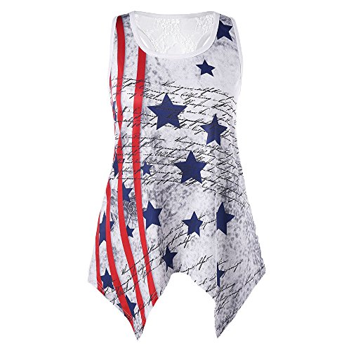 FarJing Clearance Sale Women Loose Handkerchief Tank Top Lace Neck American Flag Print T-Shirt Tops (XL,RedÂ )