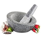 VonShef Angled Granite Mortar and Pestle Herb Spice Grinder Set Perfect For Making Guacamole Salsa Curry Paste and Pesto, Gray, 6.5 Inch Diameter
