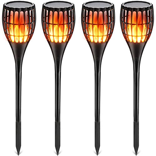 Solar Light Upgraded, Hoohome 4Pack Solar Torch Lights, Waterproof Flickering Flame Solar Garden Light Outdoor Landscape Decoration, Dusk to Dawn Auto On/Off Solar Spotlight for Garden Patio Deck Yard