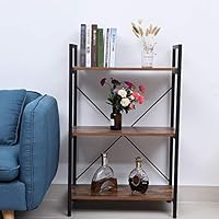 EBTOOLS 3-Tier Bookshelf Vintage Storage Rack Free Standing Sturdy Shelf Bookshelf Iron Frame Holder for Home Office Living Room, Bathroom Room Organizer