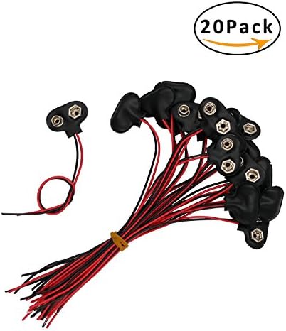 YCWEI 20 Pcs Faux Leather Housing Black Red Short Cable T Type Connection 9V Battery Clips Connector Buckle