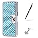 iPhone 6S Plus Case,iPhone 6 Plus Case,Luxury 3D Bling Crystal Rhinestone Flip Wallet Case PU Leather Scratch Resistant Stand Card Slots Case +Touch Pen Dust Plug for iPhone 6S Plus/6 Plus,Light Blue