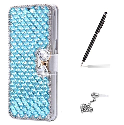 iPhone 6S Plus Case,iPhone 6 Plus Case,Luxury 3D Bling Crystal Rhinestone Flip Wallet Case PU Leather Scratch Resistant Stand Card Slots Case +Touch Pen Dust Plug for iPhone 6S Plus/6 Plus,Light Blue