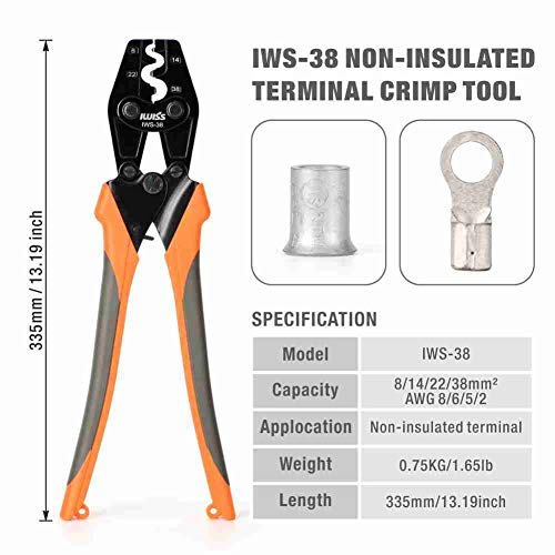 IWISS Crimper for AWG 8-2 Works for Non-Insulated