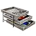 MyGift 3-Tier Rustic Torched Wood Desk Organizer Document Tray with Black Metal Frame and Sliding Trays