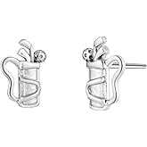 2D Golf Club Ball Golfer Stud Earrings Jewelry with 925 Sterling Silver Back Posts