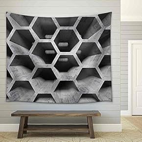 Abstract Gray Concrete Interior with Honeycomb Structure - Fabric Wall Tapestry Home Decor - 51x60 inches