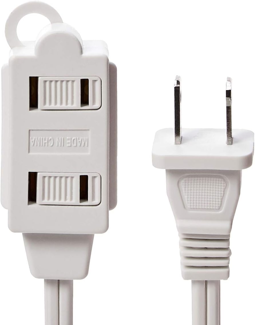 Basics Indoor 2 Prong Extension Power Cord Strip - Standard Plug, 3 Foot, Pack of 2, White - - 