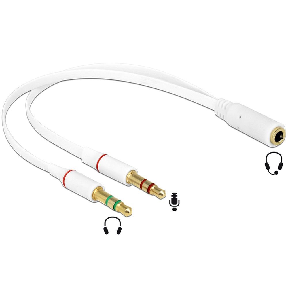 Delock Headset adapter 1 x 3.5 mm 4 pin jack socket > 2 x 3.5 mm 3 pin jack plug.