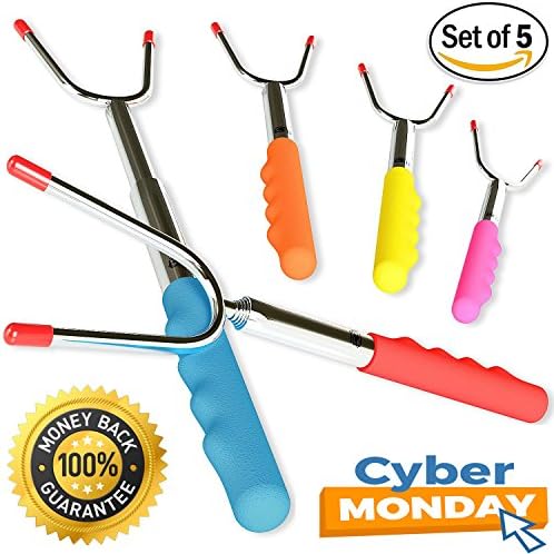 Marshmallow Roasting Sticks - Best Camping, BBQ &amp; Grill Cooking - Steel Forks Set of 5 - SAFE FOR KIDS Extra Long 45’’ Telescoping - Perfect Smores Sticks &amp; Hot Dog Forks - Outdoor Smores Kit