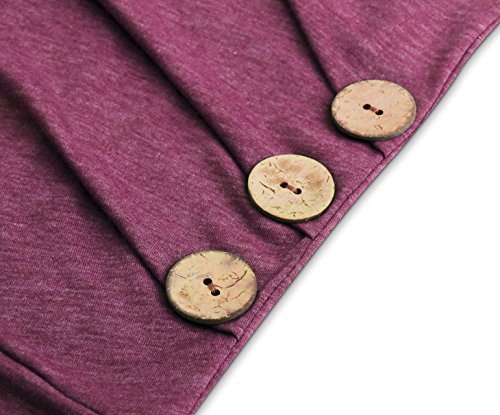 Anicco Button Down Shirts For Womens Casual Round Neck Loose Tunic Top Blouse Maroon-XL - Thumbnail 6