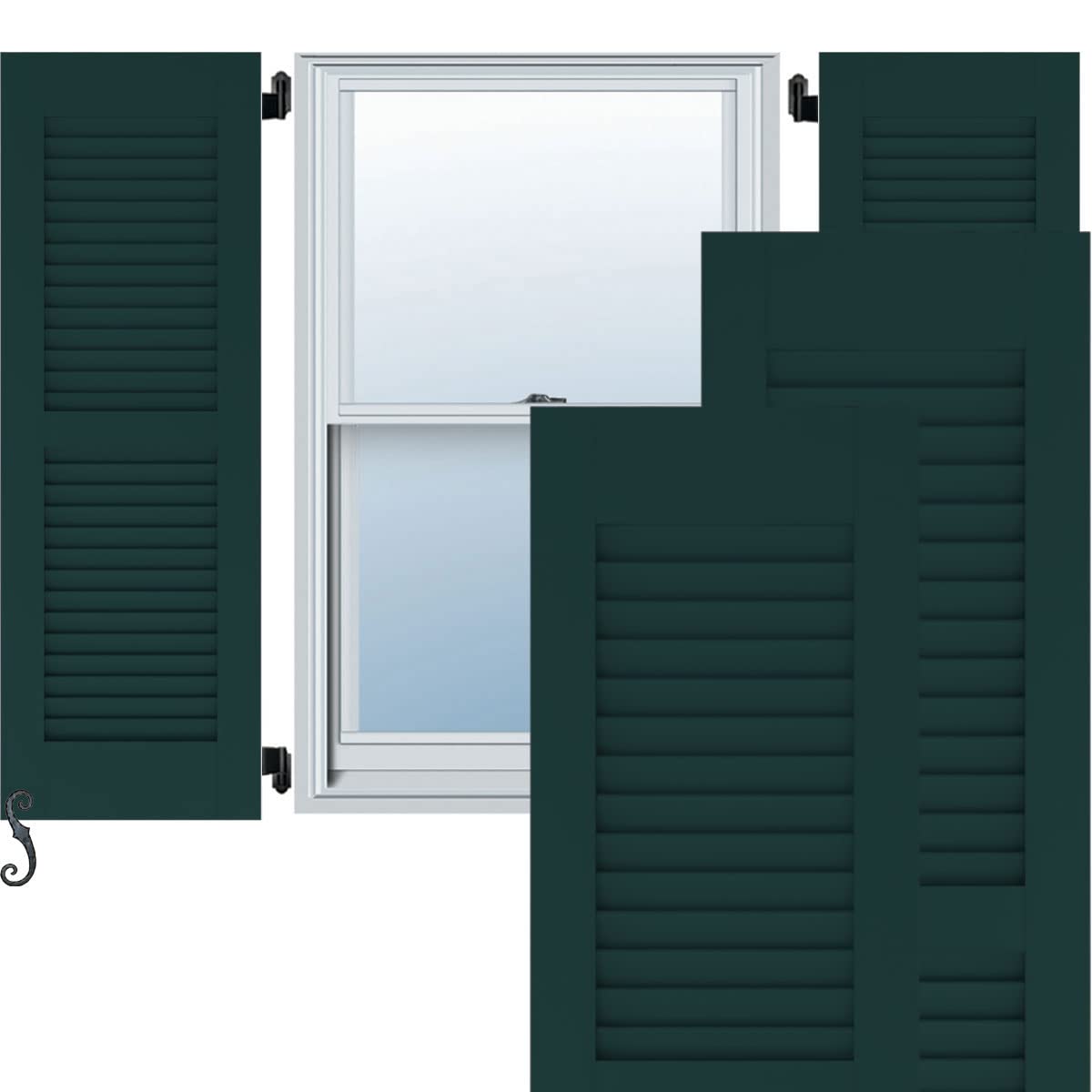15″W x 45″H Americraft Two Equal Louver Exterior Real Wood Shutters (Per Pair), Thermal Green