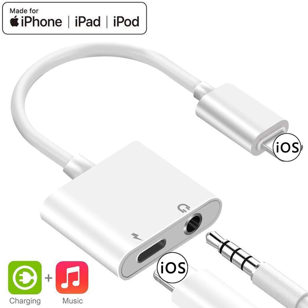 Headphones Adapter for iPhone 11 Earphones Adapter to 3.5mm Jack Aux Adapter for iPhone 11/11 Pro/Xs/Xr/X/8 Plus/8/7 Plus/7 Accessories Headsets Connector Cable Dongle Support All iOS System-White