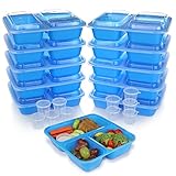 Meal Prep Containers w/Lids. 10-Pack Reusable 3 Compartment (36 oz) Microwave & Dishwasher Safe. BPA Free Plastic Bento Box Best for Food Storage, Portion Control & Weight Loss. BONUS 10 Sauce Cups!